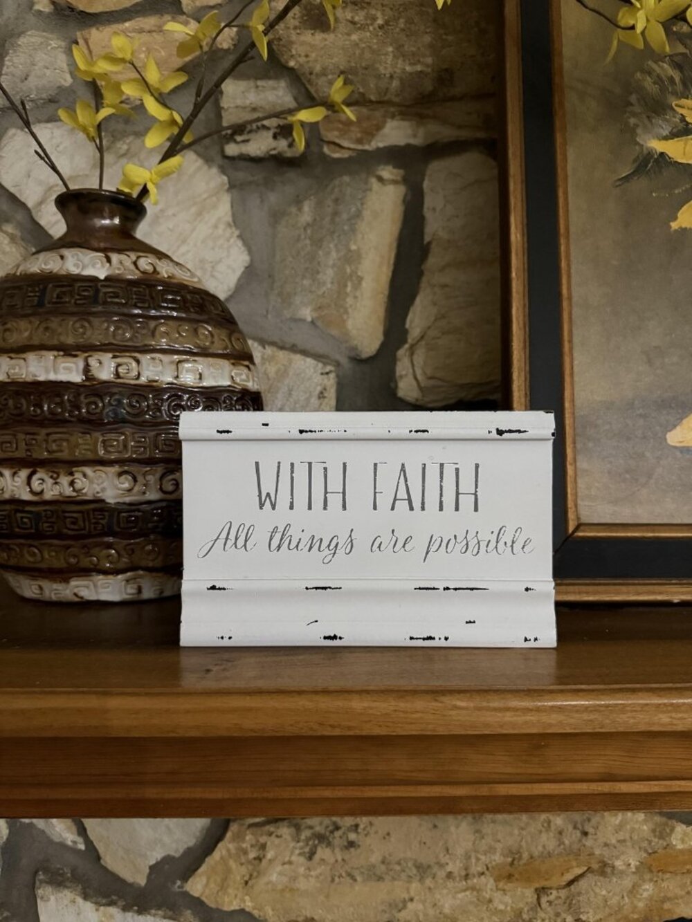 'With Faith All Things Are‎ Possible' Wood Block Tabletop Sign Farmhouse Decor